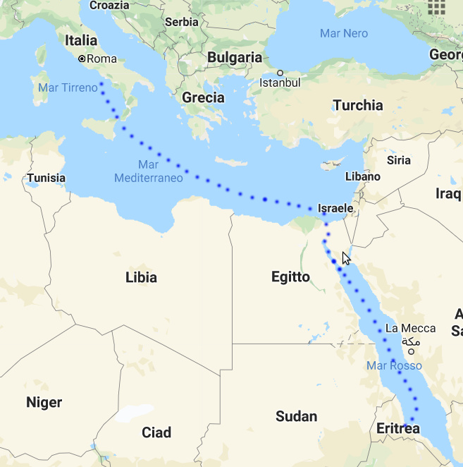 viaggio in nave di 12 giorni dei soldati che andarno da Napoli a Massaua